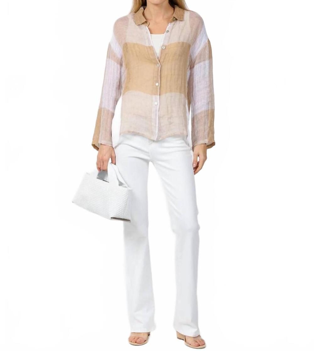 NEW ELLIOTT LAUREN mesh easy button up shirt in latte